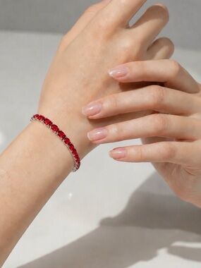 Natural Genuine Ruby Bolo Bracelet. Rhodium/925 Sterling Silver. Authentic!
